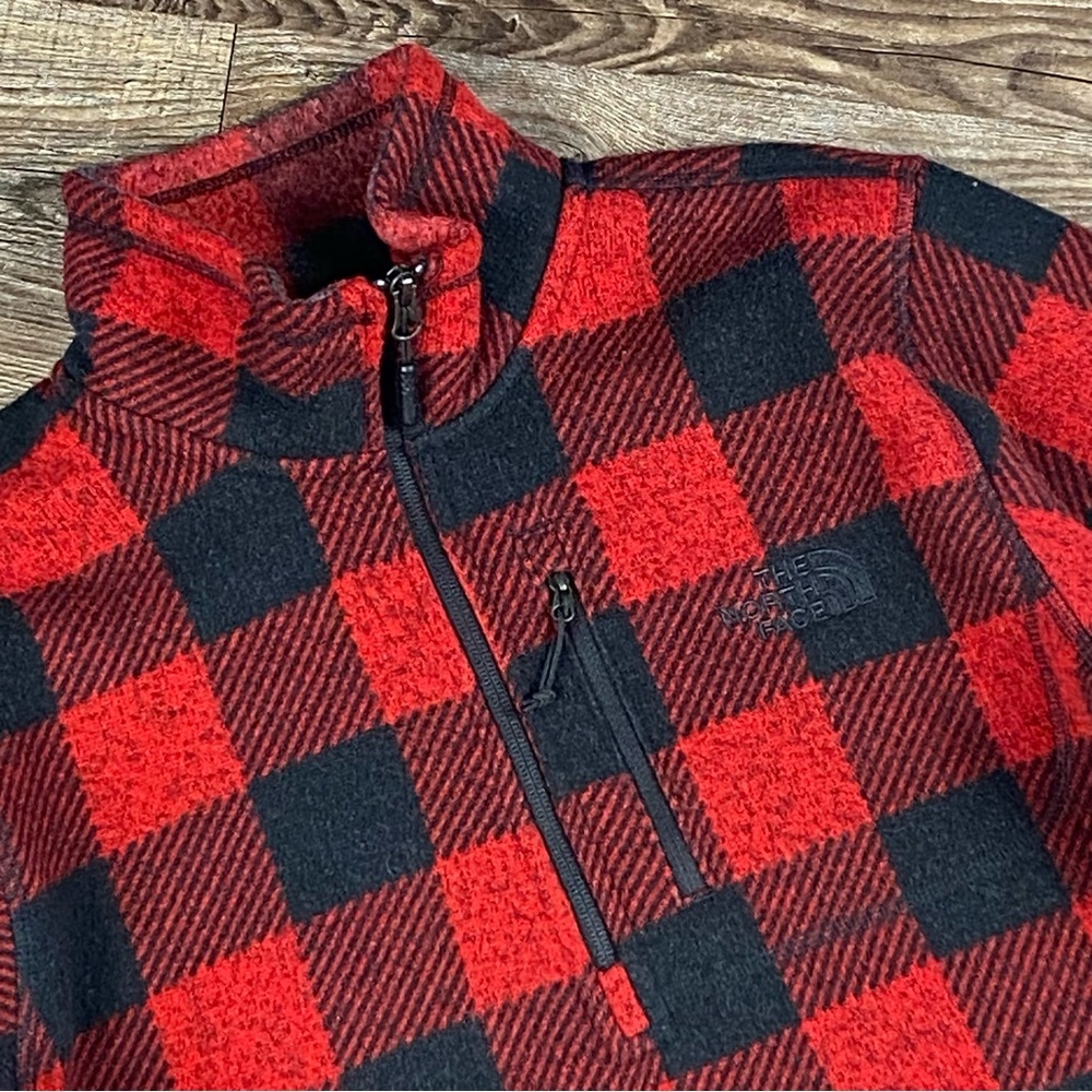 The North Face Fleece Women S Red Black Buffalo Plaid Half Zip Pullover Mock Nec